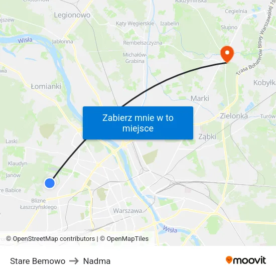 Stare Bemowo to Nadma map