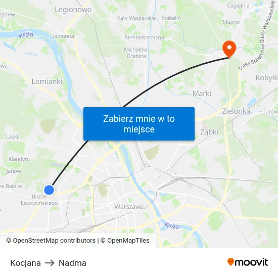 Kocjana to Nadma map