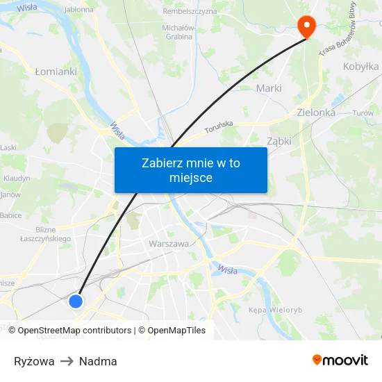 Ryżowa to Nadma map