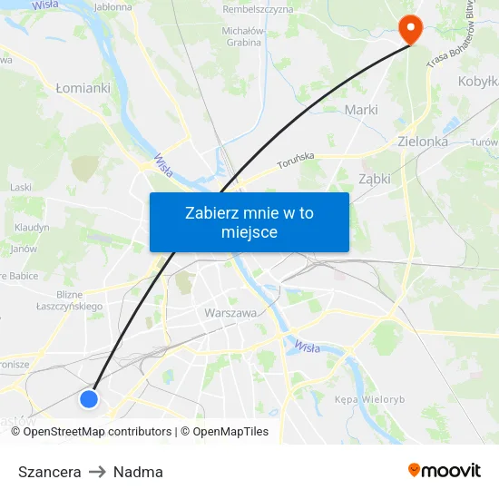 Szancera to Nadma map