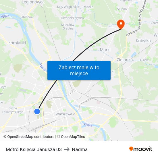 Metro Księcia Janusza to Nadma map