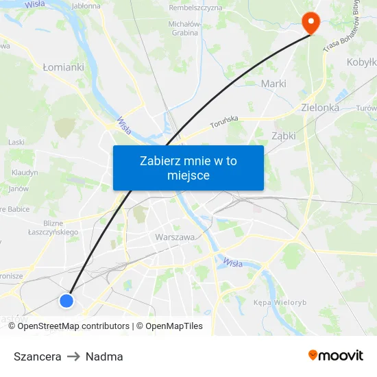 Szancera to Nadma map