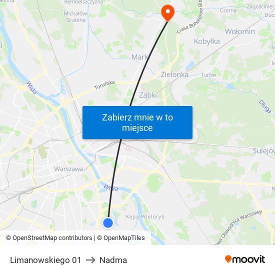 Limanowskiego 01 to Nadma map