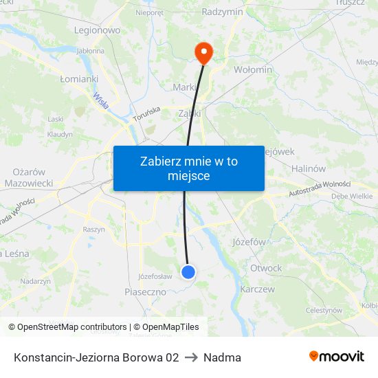 Konstancin-Jeziorna Borowa 02 to Nadma map