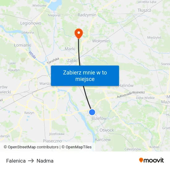 Falenica to Nadma map