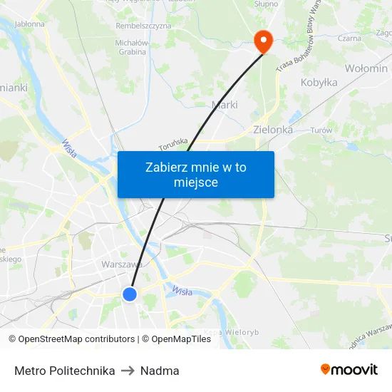 Metro Politechnika to Nadma map