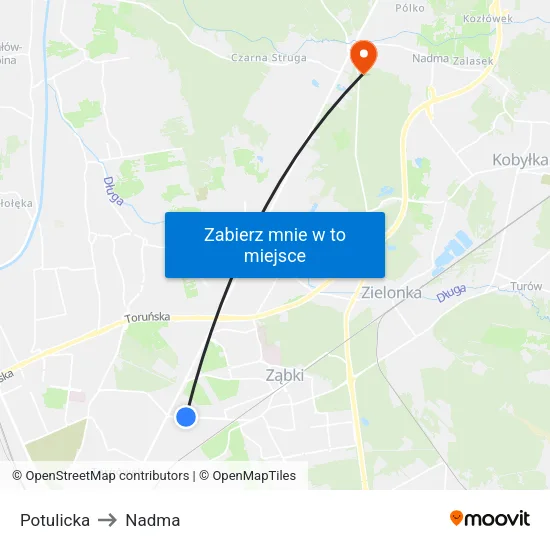 Potulicka to Nadma map