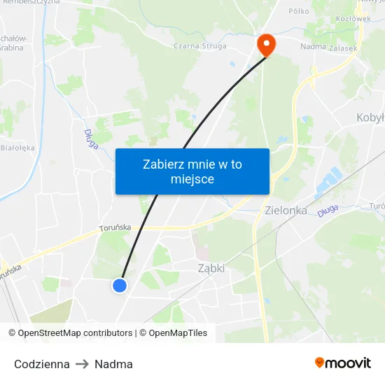 Codzienna to Nadma map