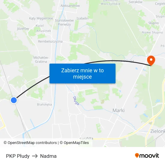 PKP Płudy to Nadma map