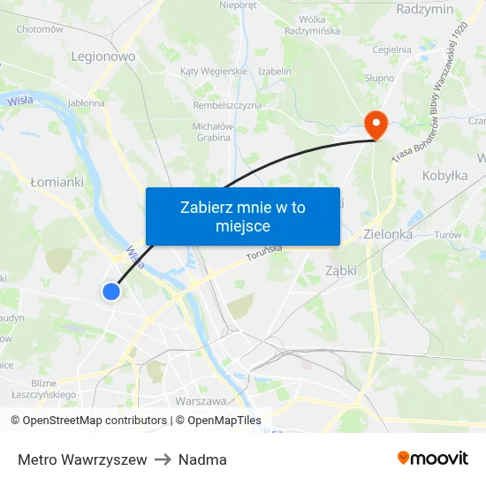 Metro Wawrzyszew to Nadma map