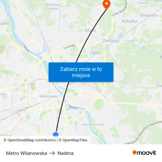 Metro Wilanowska to Nadma map