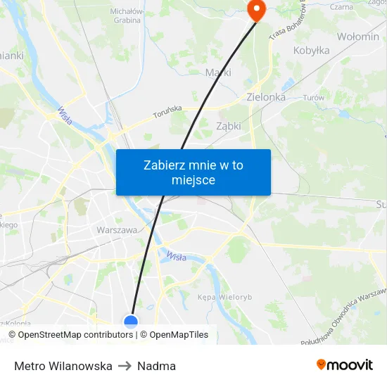 Metro Wilanowska to Nadma map