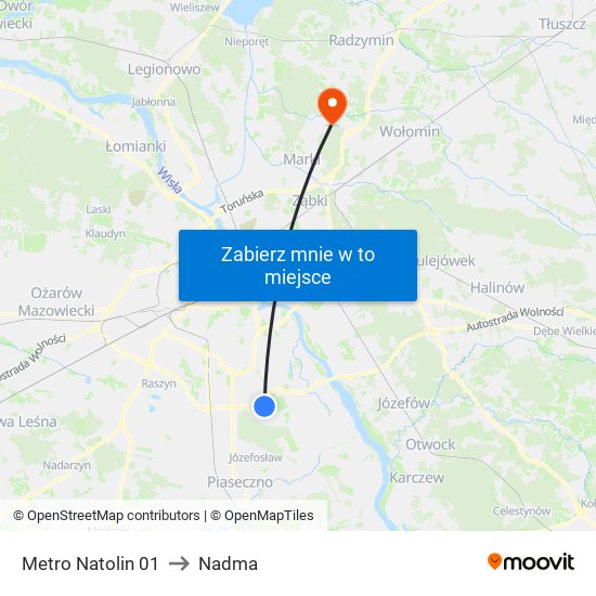 Metro Natolin to Nadma map