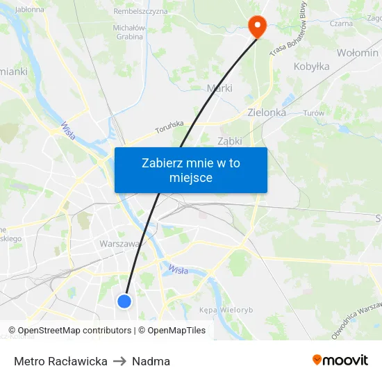 Metro Racławicka to Nadma map