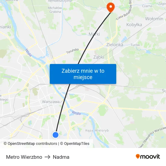 Metro Wierzbno to Nadma map