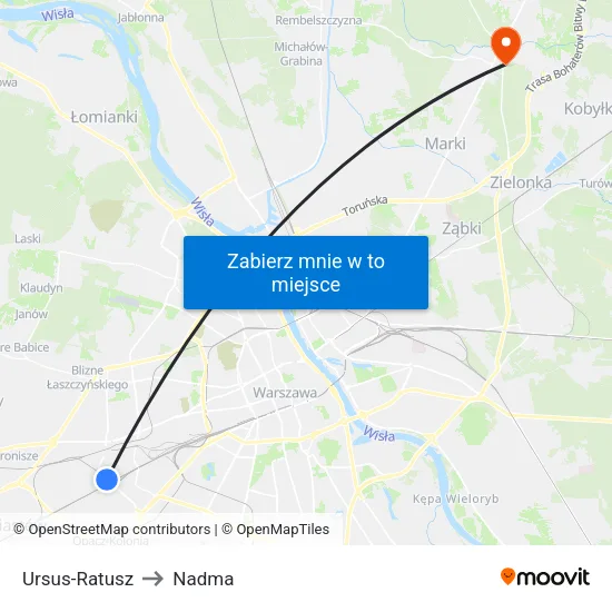 Ursus - Ratusz to Nadma map