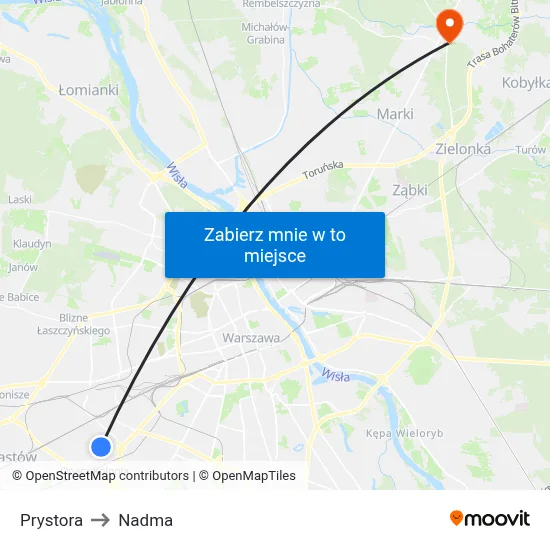 Prystora to Nadma map