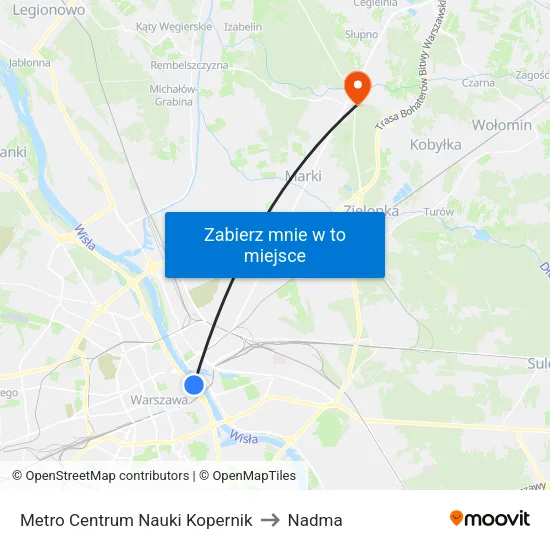 Metro Centrum Nauki Kopernik to Nadma map