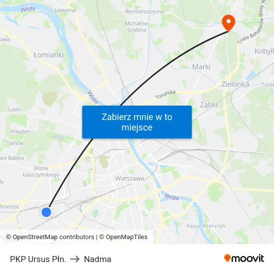 PKP Ursus Płn. to Nadma map