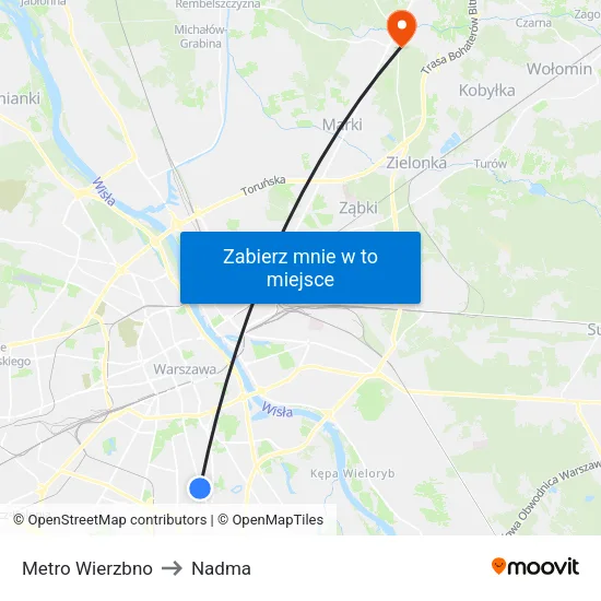 Metro Wierzbno to Nadma map