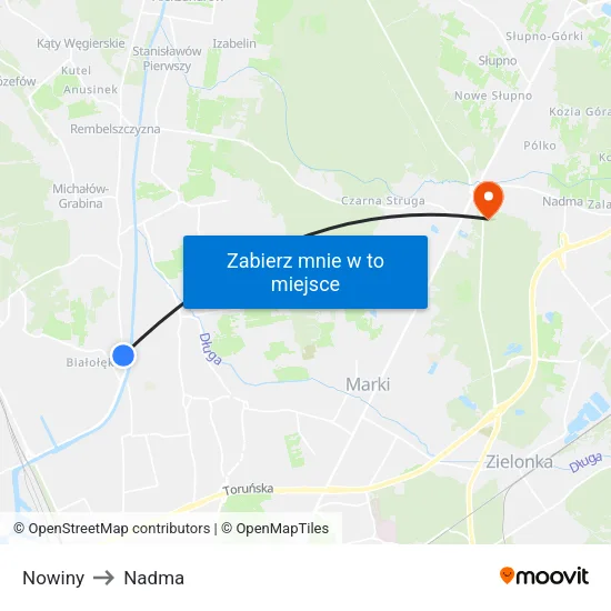 Nowiny to Nadma map