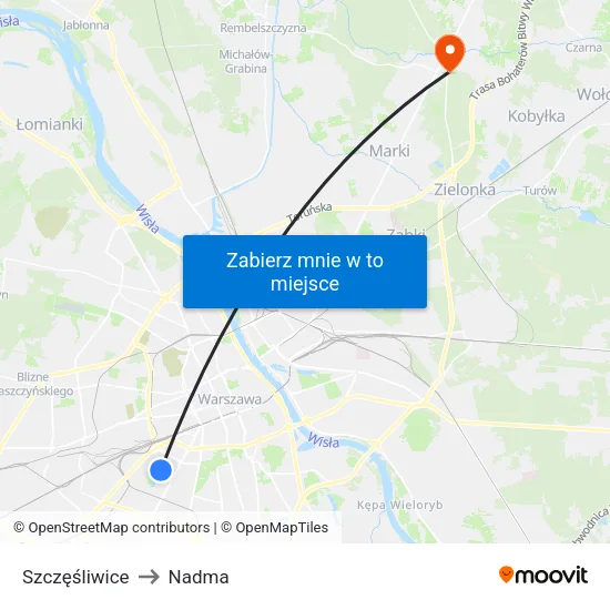 Szczęśliwice to Nadma map