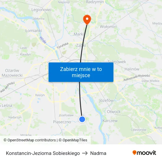 Konstancin-Jeziorna Sobieskiego to Nadma map