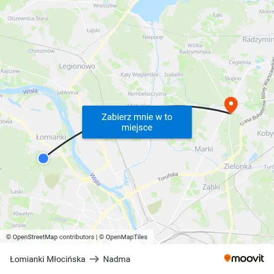 Łomianki Młocińska to Nadma map