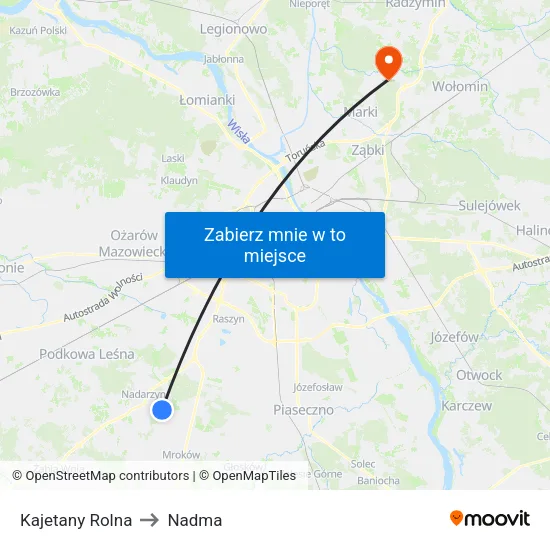 Kajetany Rolna to Nadma map