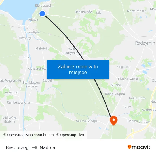 Białobrzegi to Nadma map