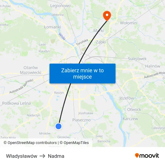 Władysławów to Nadma map