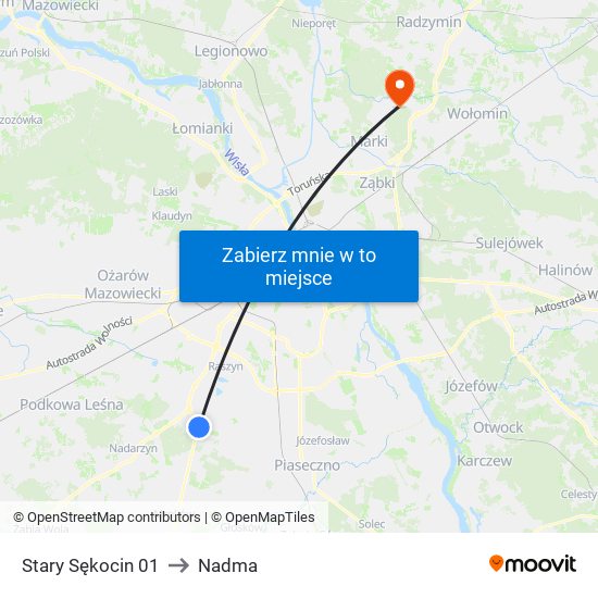 Stary Sękocin to Nadma map