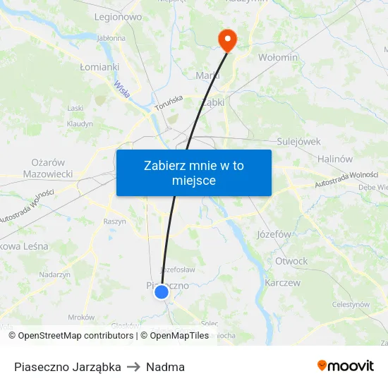 Piaseczno Jarząbka to Nadma map