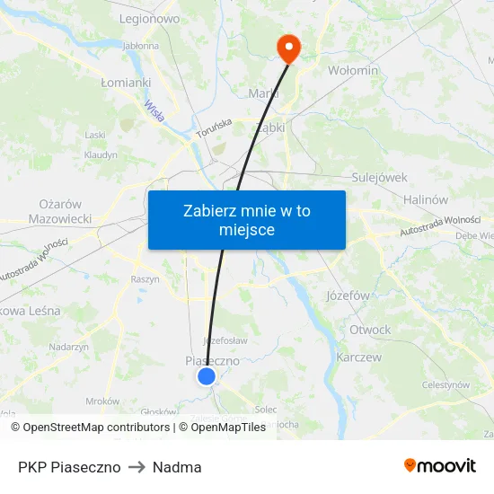 PKP Piaseczno to Nadma map