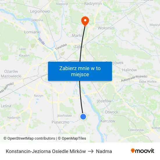 Konstancin-Jeziorna Osiedle Mirków to Nadma map