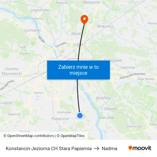 Konstancin-Jeziorna CH Stara Papiernia to Nadma map