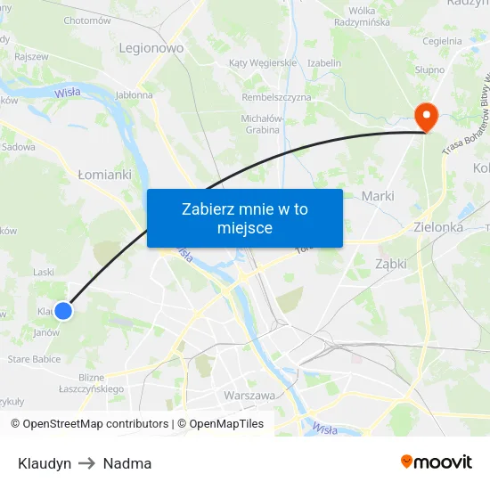Klaudyn to Nadma map