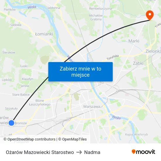 Ożarów Mazowiecki Starostwo to Nadma map