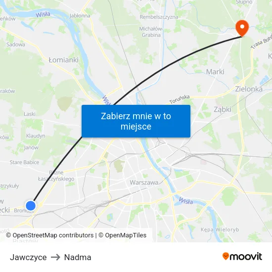 Jawczyce to Nadma map