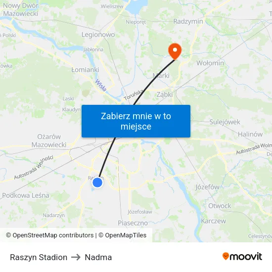 Raszyn Stadion to Nadma map