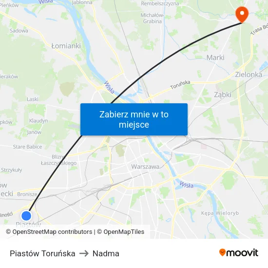 Piastów Toruńska to Nadma map