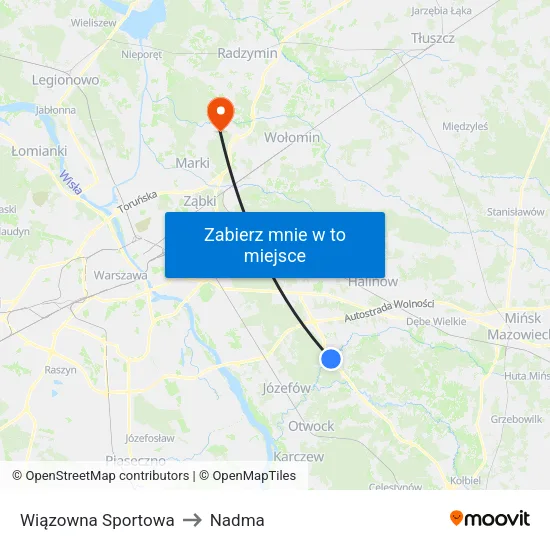 Wiązowna Sportowa to Nadma map