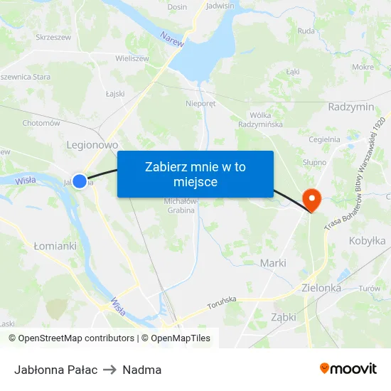 Jabłonna Pałac to Nadma map