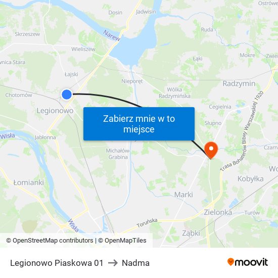 Legionowo Piaskowa 01 to Nadma map