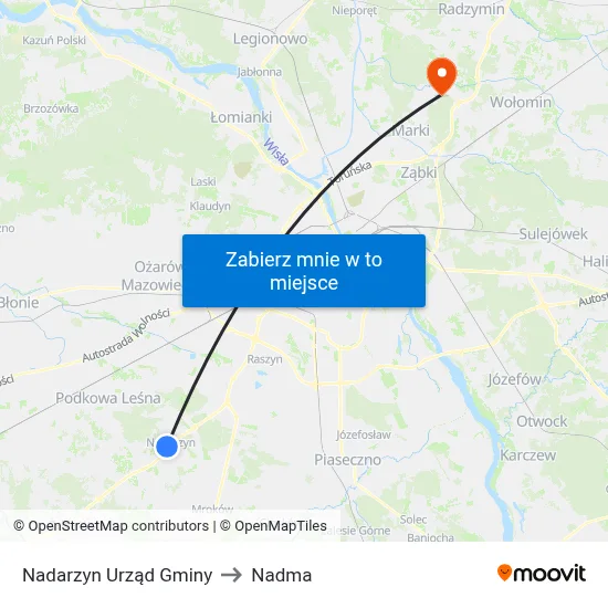 Nadarzyn Urząd Gminy to Nadma map