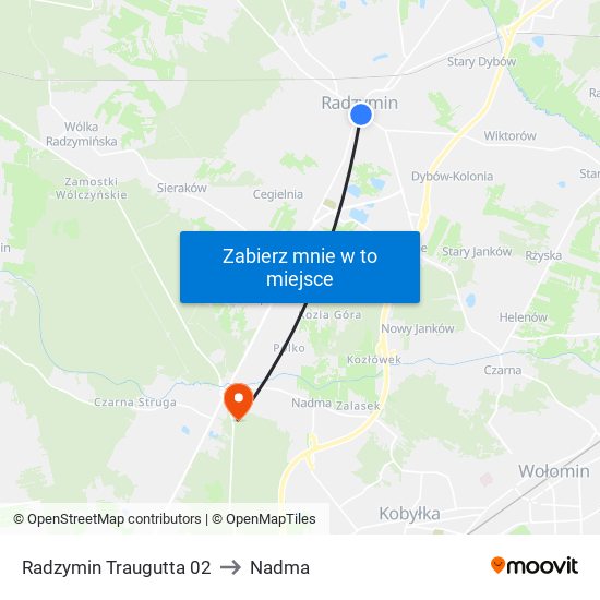 Radzymin Traugutta 02 to Nadma map