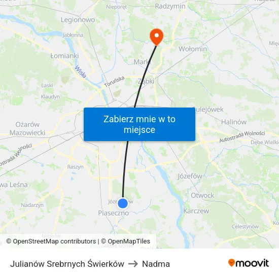Julianów Srebrnych Świerków to Nadma map