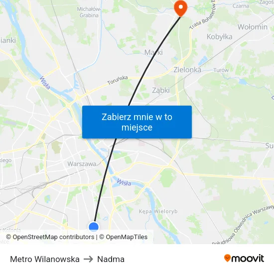 Metro Wilanowska to Nadma map