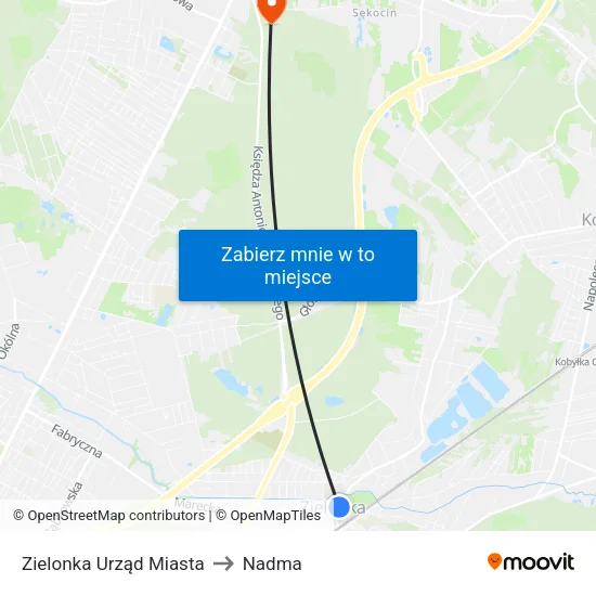 Zielonka Urząd Miasta to Nadma map