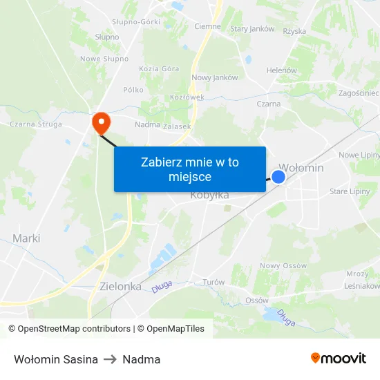 Wołomin Sasina to Nadma map